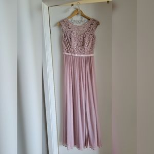 David's Bridal Bodice Lace Bridesmaid Dress with Long Mesh Skirt size 2